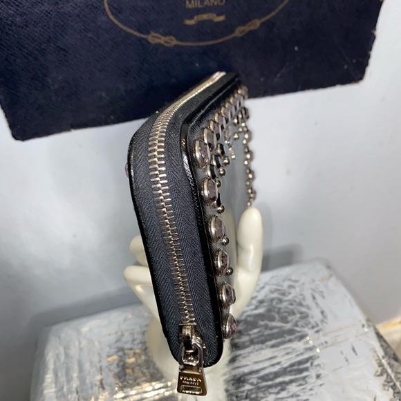 Prada Black Crystal Embellished Zip Around Wallet - Picture 5 of 15